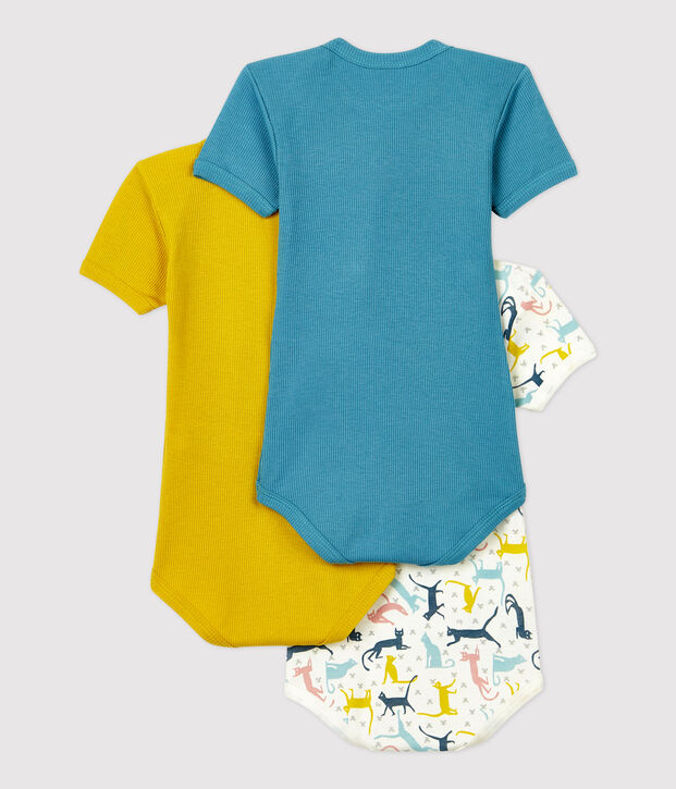 Lot de 3 bodies manches courtes chats b&eacute;b&eacute; en coton et lyocell multicouleur